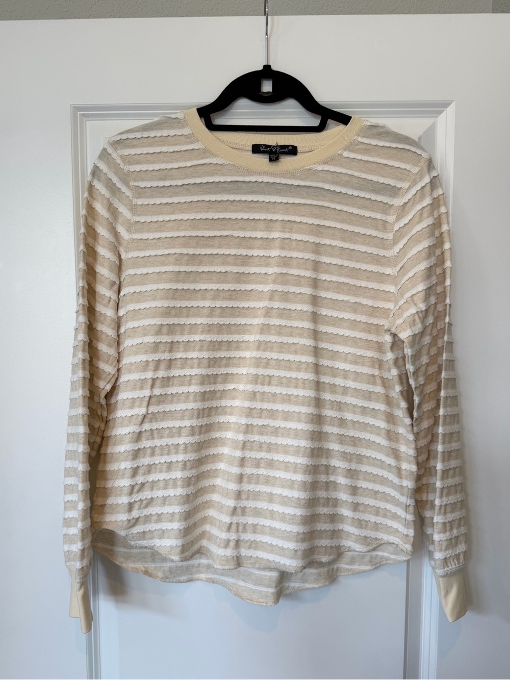 Velvet Heart Cream & White Striped Crew Neck Top